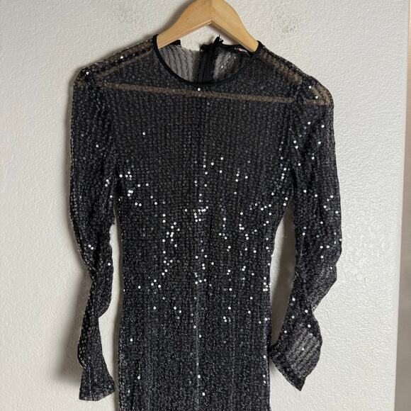 Rachel Roy Charcoal Silver Sequined Long Sleeve Cocktail Party Midi Dress Sz XS - Picture 8 of 14